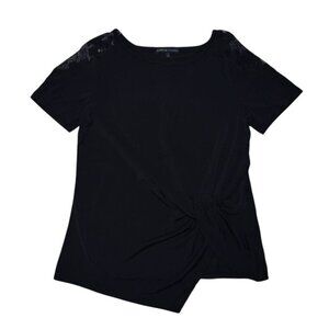 Black short sleeve blouse with lace on the shoulders by Adrienne Vittadini, NWT.